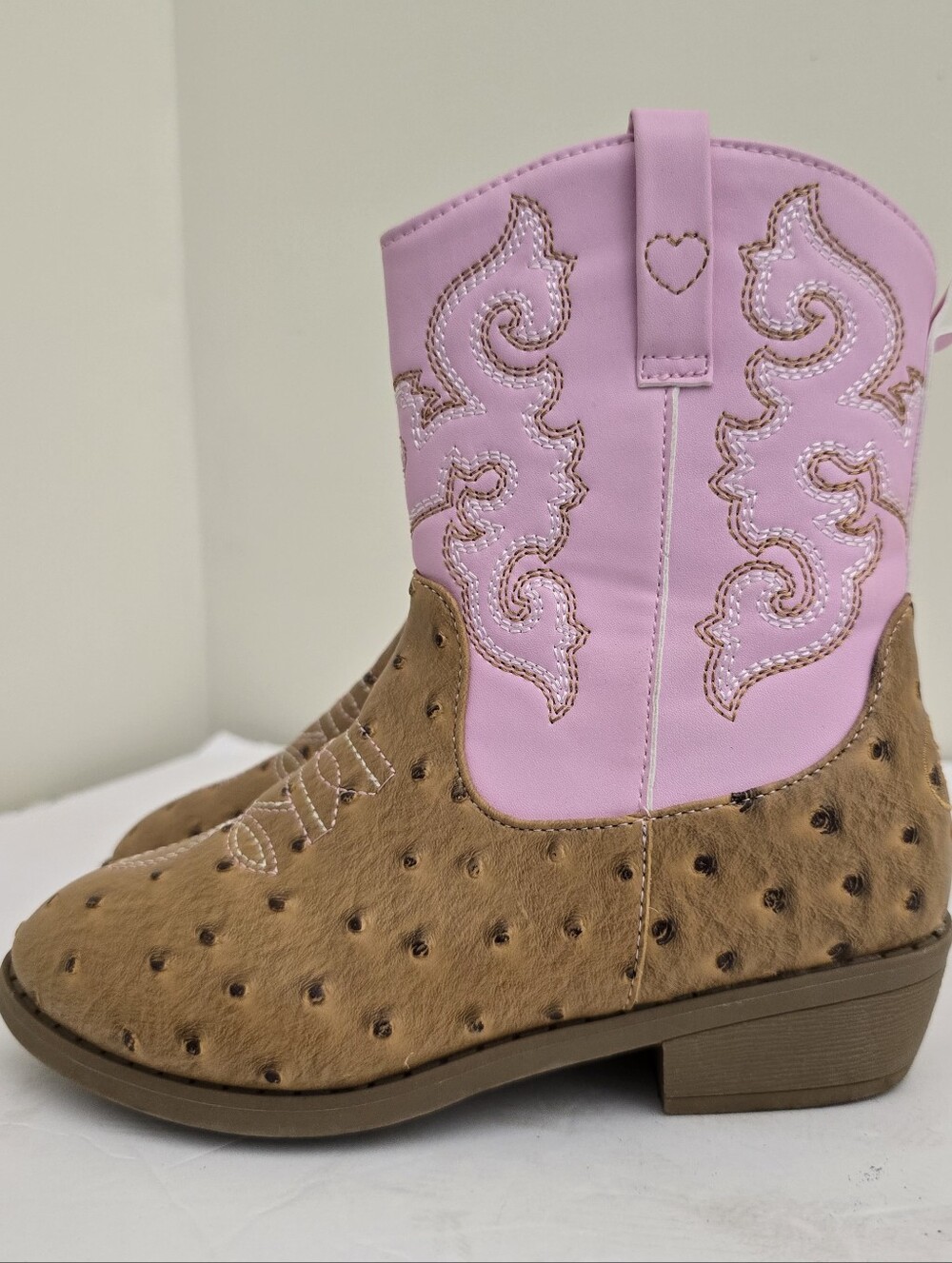 PAWZ size 2 Toddler Cowboy Zip Boots Faux Ostrich Print Embroidered Shaft